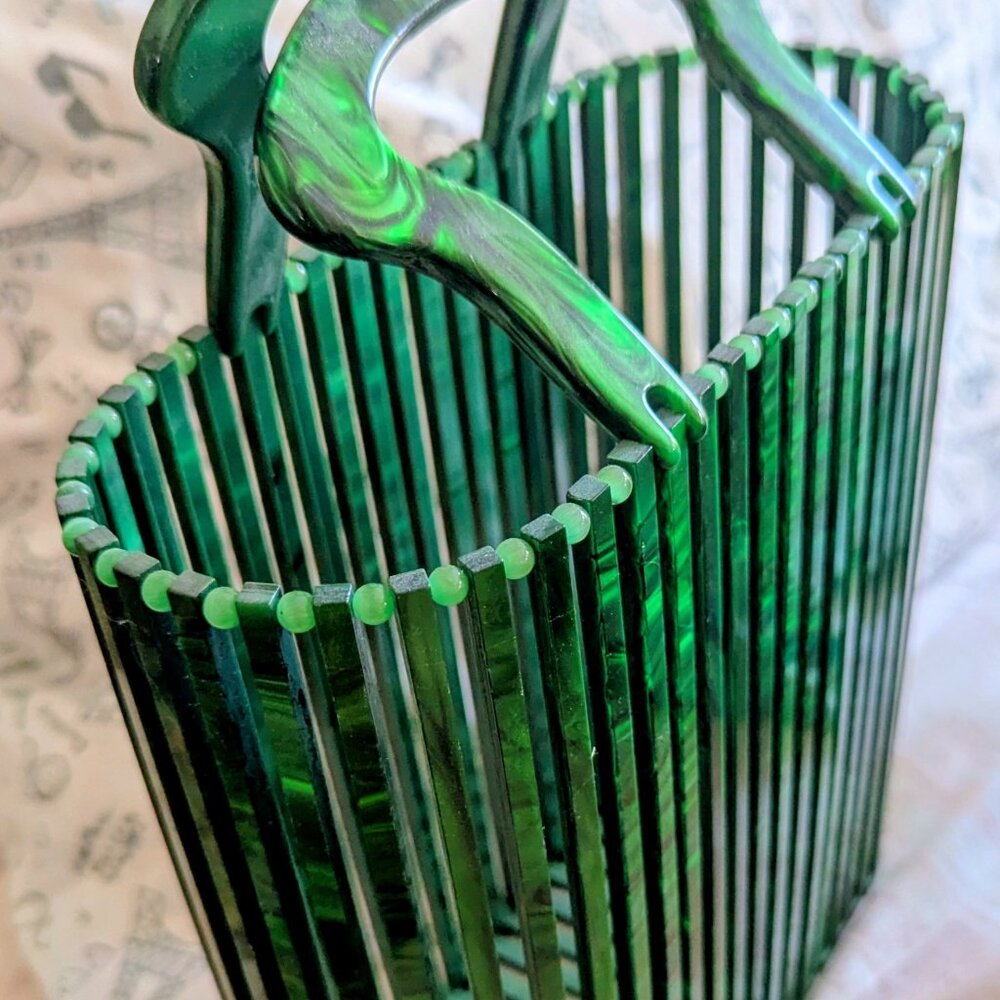Retro Vintage Look Tiki Purse-Green Retrolite Bamboo Look Tote/Handbag - Picture 8 of 16